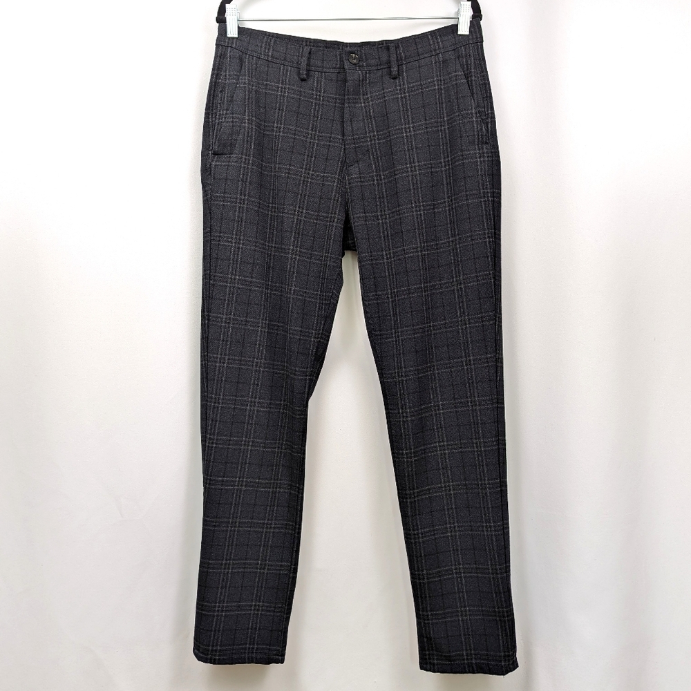 Zara High Rise Plaid Trousers Straight Leg Flat Front Gray 28" Inseam Size 31